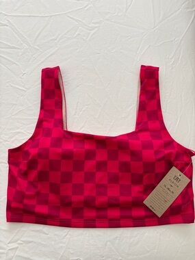 Albion Checkerboard Scoop Crop Swim Top - Hot Pink